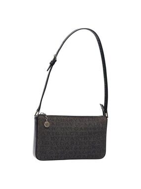 Authentic BVLGARI Logo Mania Shoulder Bag Canvas Black Silver